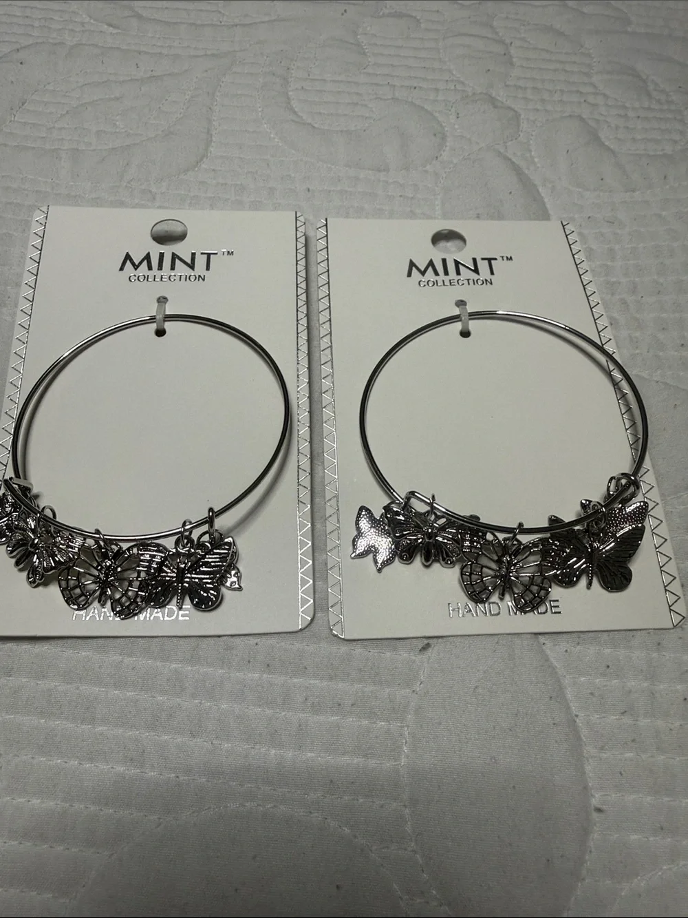 Set of 2 MINT Collection Silver Butterfly Charm Bracelet